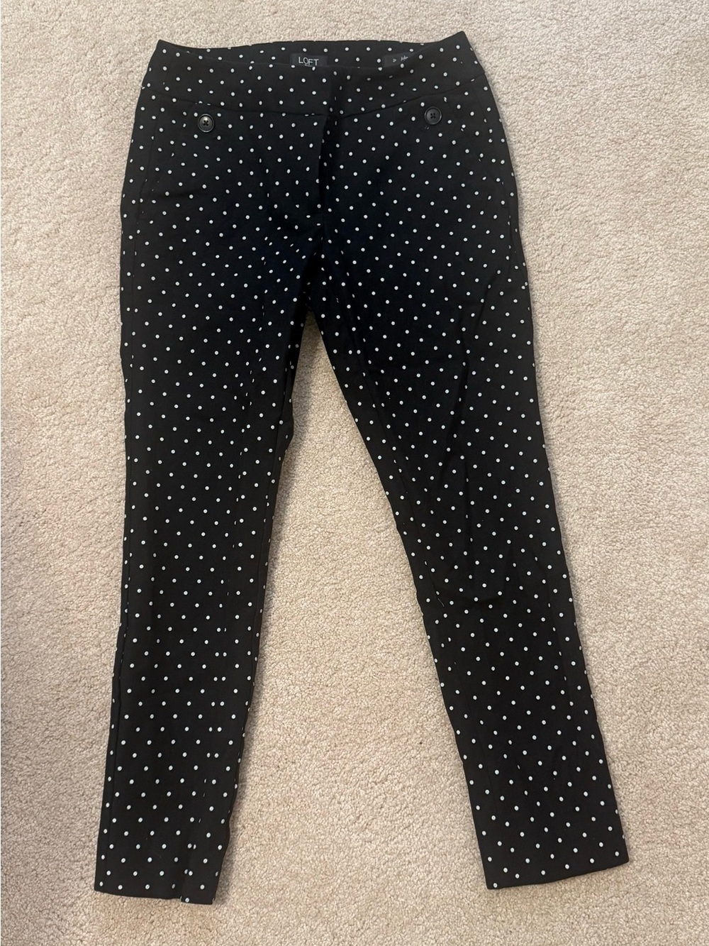 LOFT Black Polka Dot Julie Skinny Pants  Ankle Length